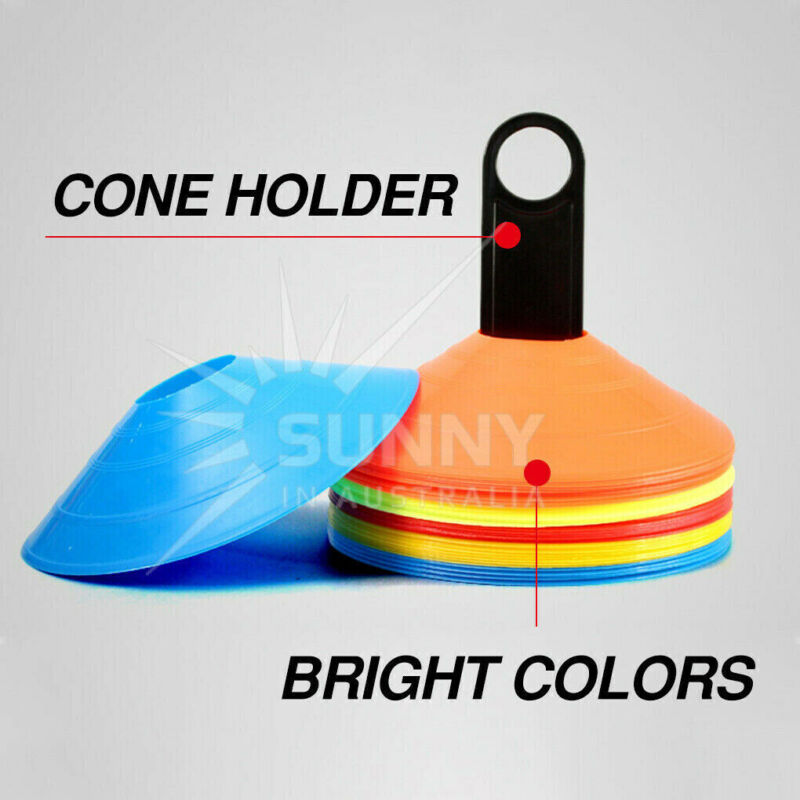 60 BRIGHT COLOURED FOOTBALL TRAINING CONES WITH CONE HOLDER