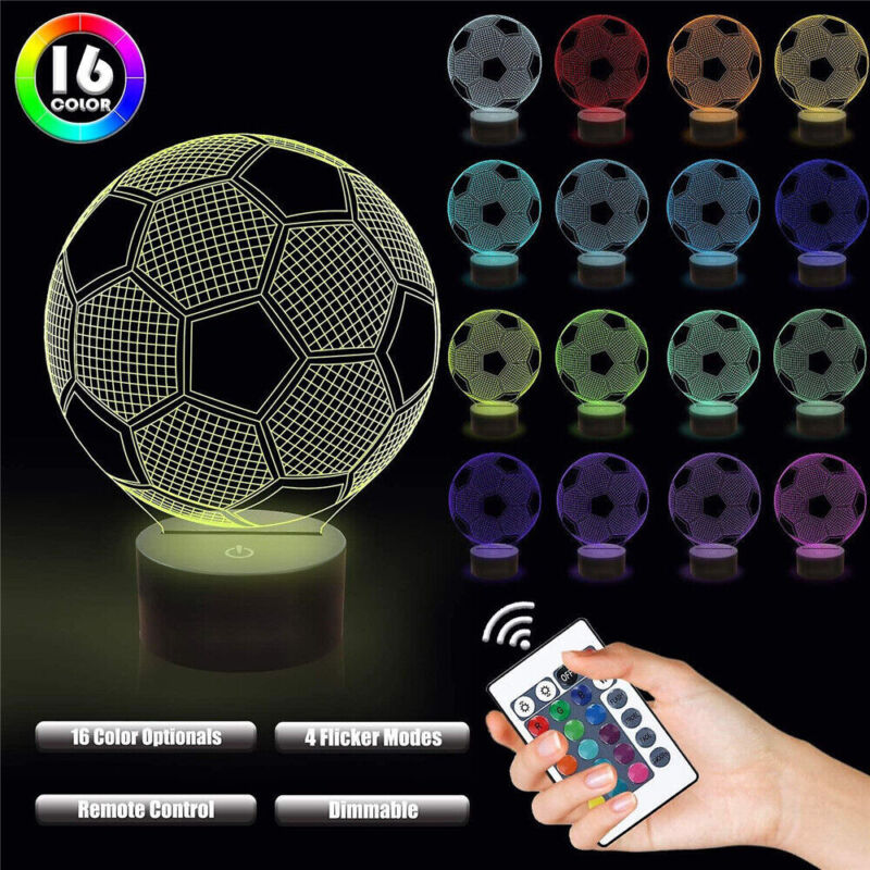 3D Soccer Ball LED Night Light Desk Lamp with 16 Colour options