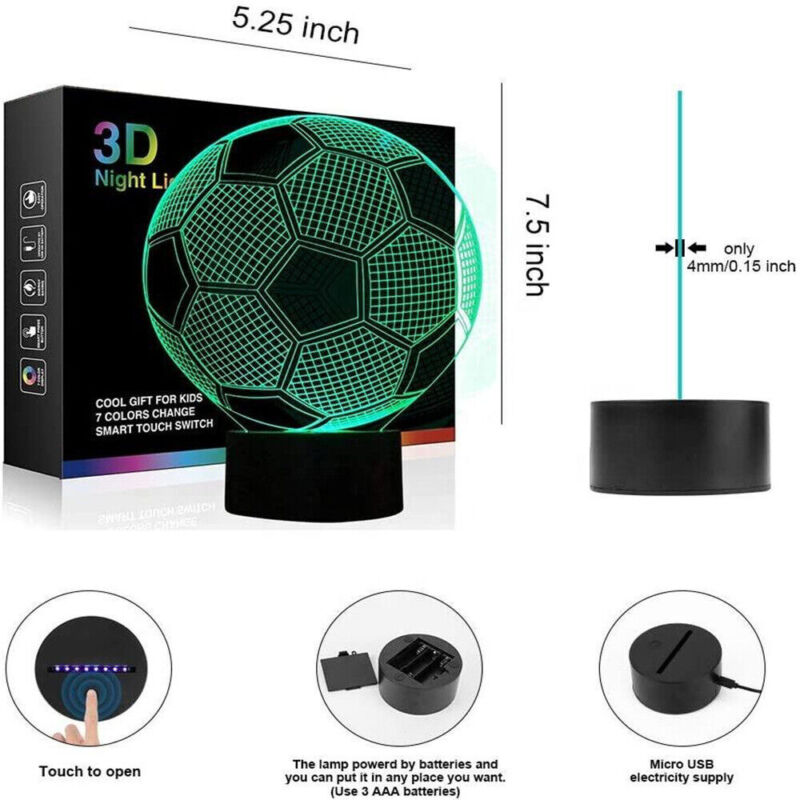 3D Soccer Ball LED Night Light Desk Lamp with 16 Colour options